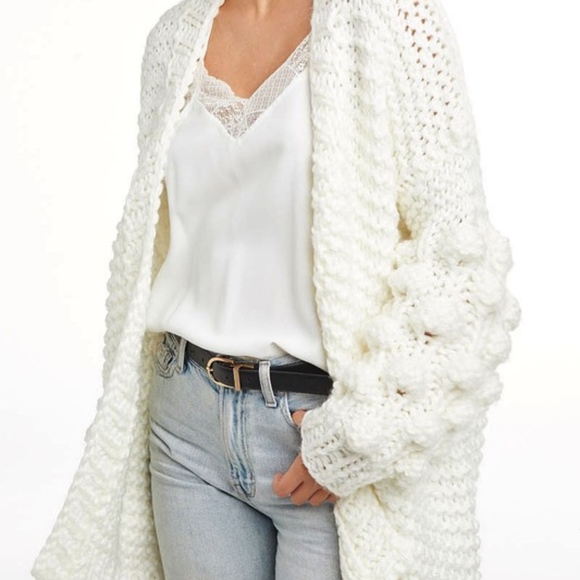 Oversized Hand made Pom Pom Detail Sleeve Cardigan - Picture 2 of 2